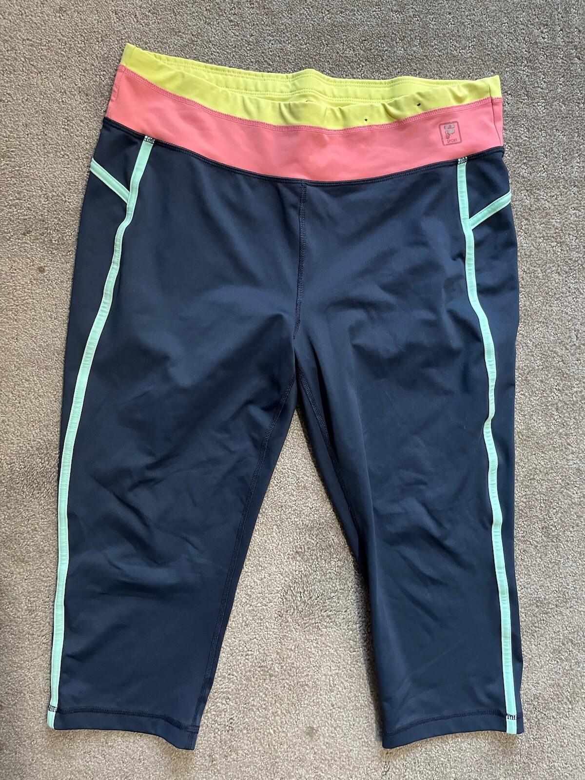 FILA Sport Activewear Leggings Capri Pantalone Donna Taglia Large Blu Elasticizzato