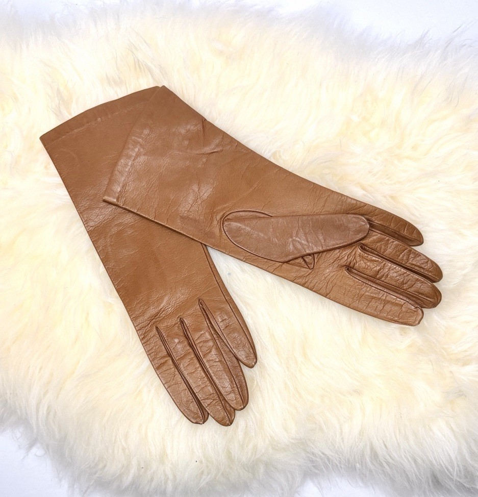 Light brown leather gloves with silk lining by Charter Club