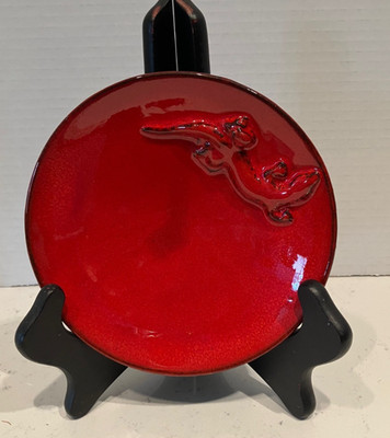 VTG RARE RED POTTERY PLATE W/ LIZARD MOTIF, TENERIFE CANARY ISLANDS MCM 5.5''