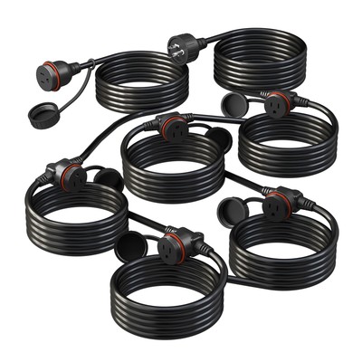 50FT Black Outdoor Extension Cord, Evenly Spaced 6 Outlets Plugs with Waterpr...