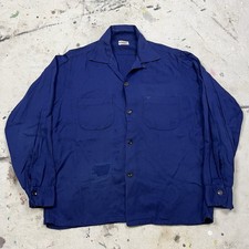 Vintage 50s Penneys Gabardine Rayon Loop Collar Button Up Shirt Men M Rockabilly