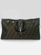 Borsa a tracolla FENDI vintage Zucca monogramma tela marrone nero Italia