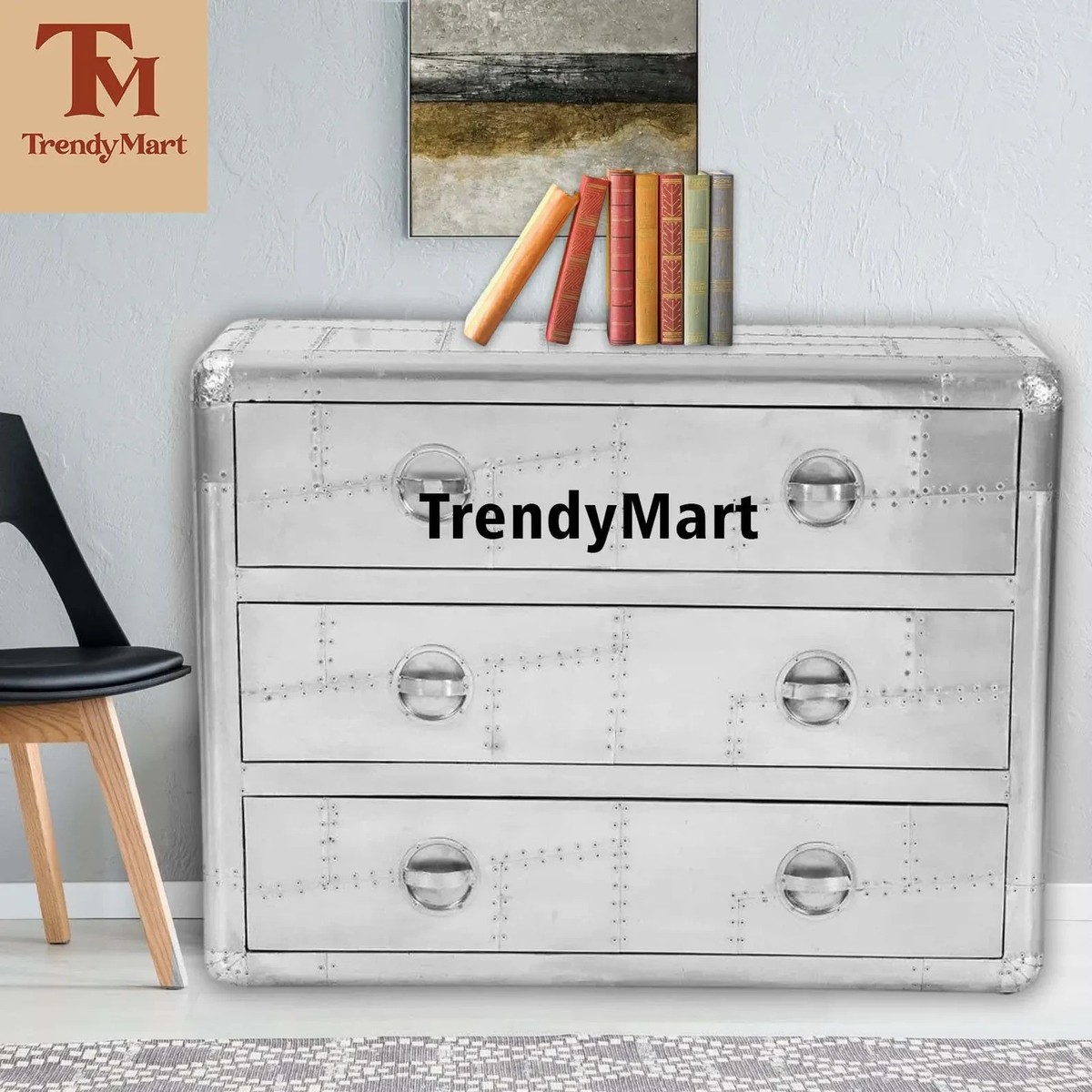 Aviator Aluminum Riveted 3-Drawer Dresser Chest, Industrial