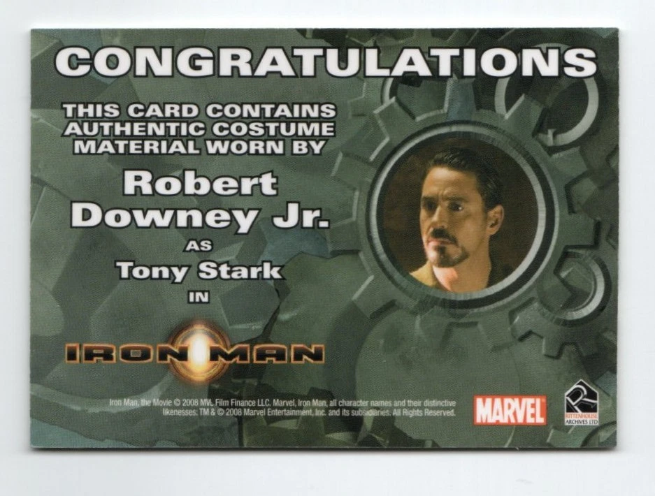 Iron Man Movie 2008 Costume Relic Card Robert Downey Jr. as Tony Stark Pants - Image 2 of 4