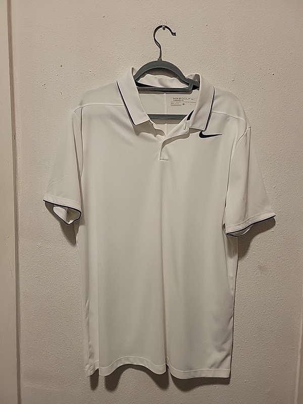 Nike Golf Standard Fit Dri-Fit White Short Sleeve Polo Size Large