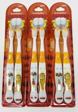 Lot of 3 Garfield + Odie Brush Buddies Soft Toothbrushes Kids Adults
