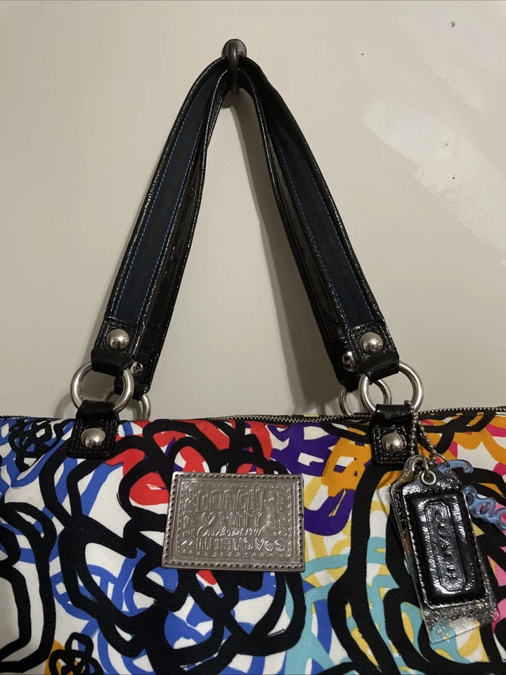BOLSO DE HOMBRO Y2K COACH MULTICOLOR FLORAL AMAPOLA GRAFFITI ESTAMPADO MONEDERO Foto 4 de 4