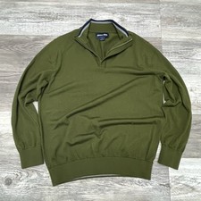 Mizzen Main Golf Quarter 1/4 Zip Sweater Mens Sz L Large Green Merino Wool
