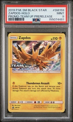 2019 Pokemon SM Black Star Promo Team Up Prerelease #SM159 Zapdos Holo PSA 9