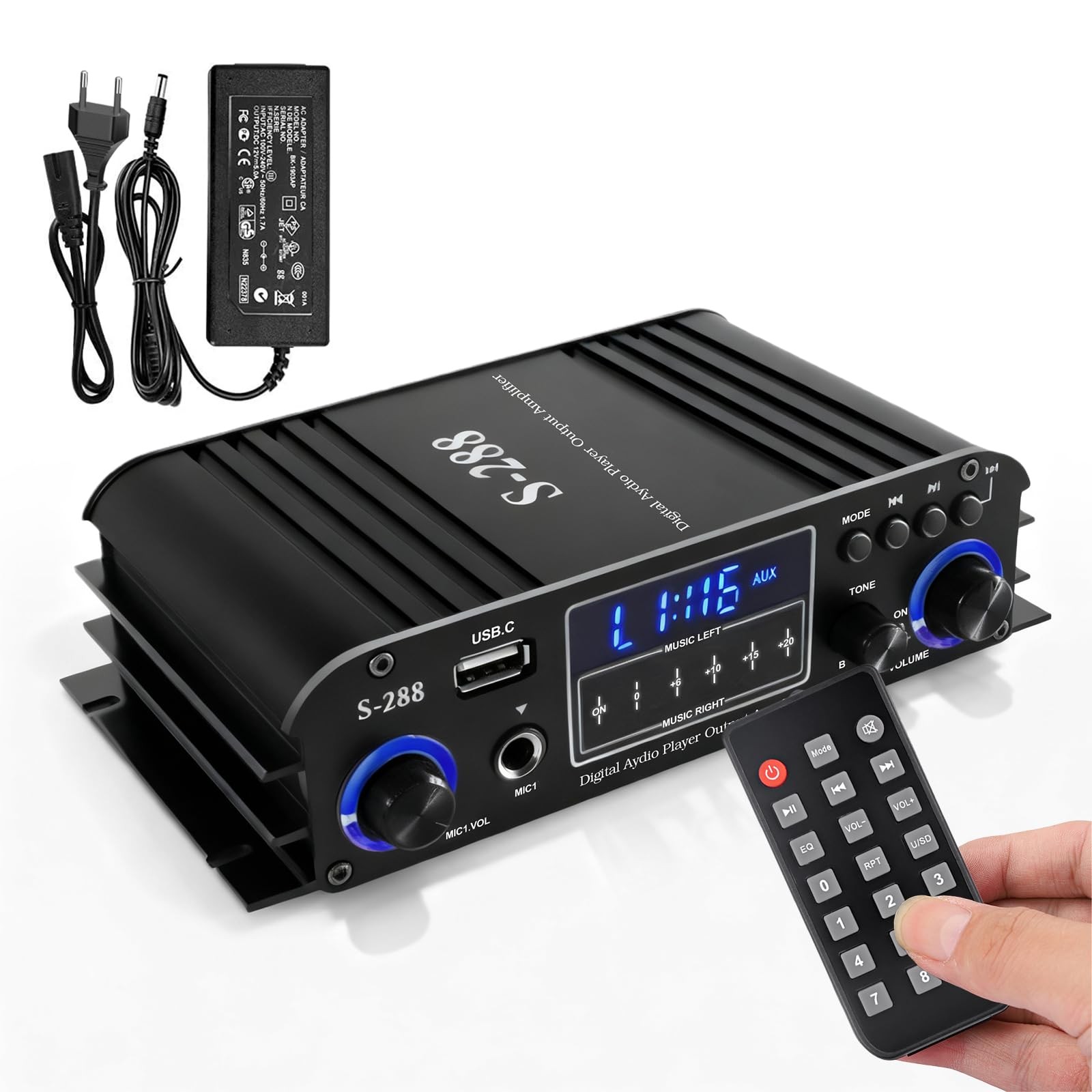 Amplificatore Potenza 1200W Bluetooth 5.0 4 Canali Hi-Fi Professionale