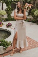 Show Me Your Mumu Claire Midi Dress in Show Me The Ring Luxe Satin Sz XS