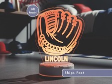 Personalized Baseball Glove Night Light - Custom LED Lamp Gift for Player