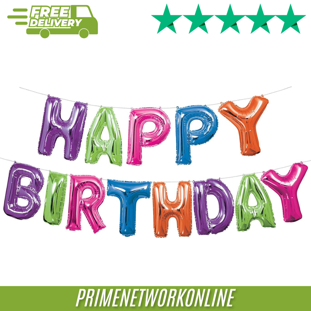 Unique Party 53675 Multicolour Foil Happy Birthday Letter Balloon Banner Kit