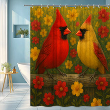 Colorful Birds Shower Curtain - Floral Design for Bathroom Decor
