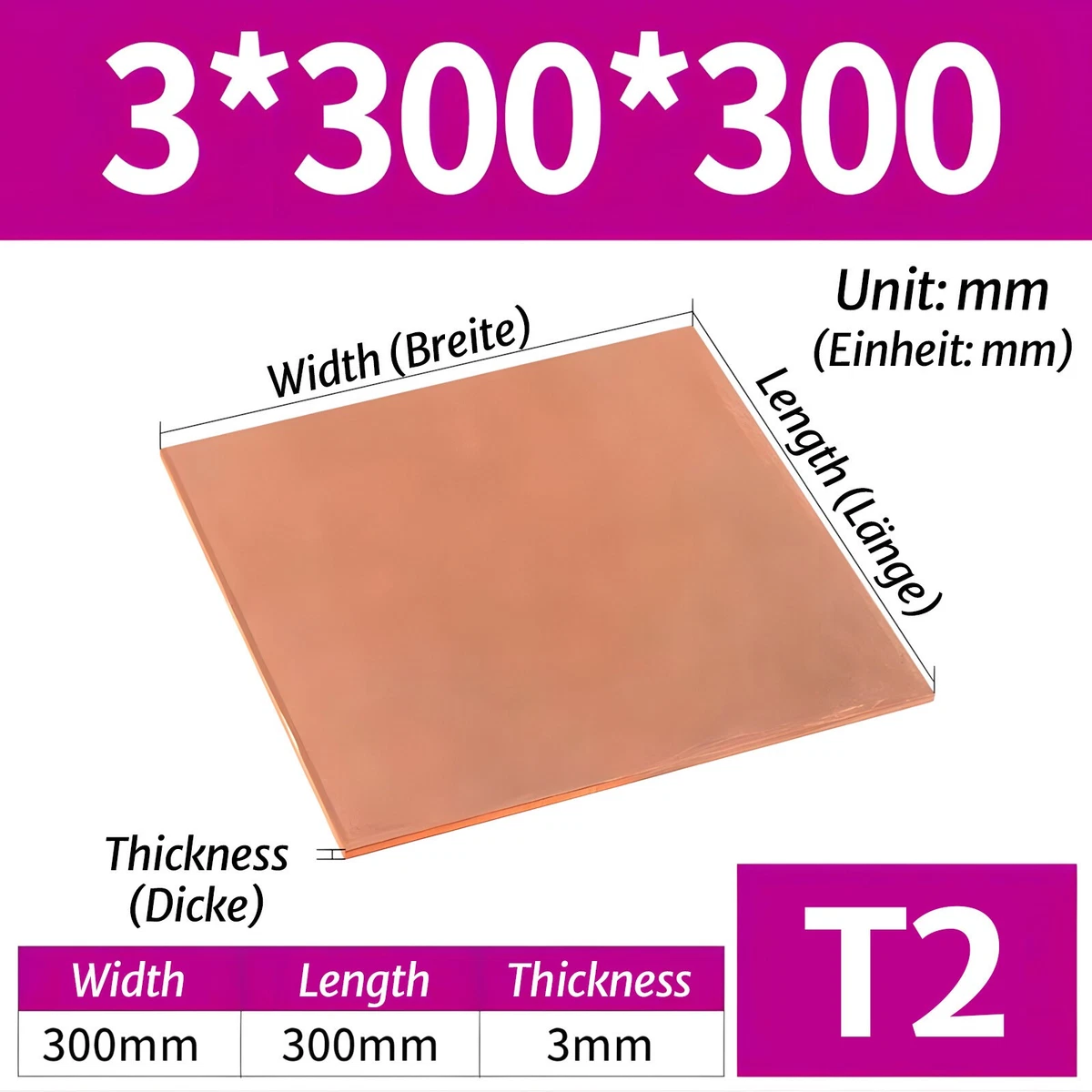 Reines Kupferblech – 0,3 Mm X 30 Mm X 3000 Mm, T2 Produktbild-Vorschau 4