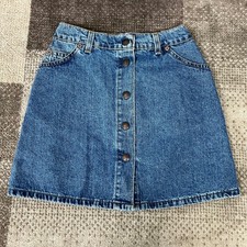 Vintage Levis Juniors Denim Mini Skirt Button Front Embroidered Flower 24X15