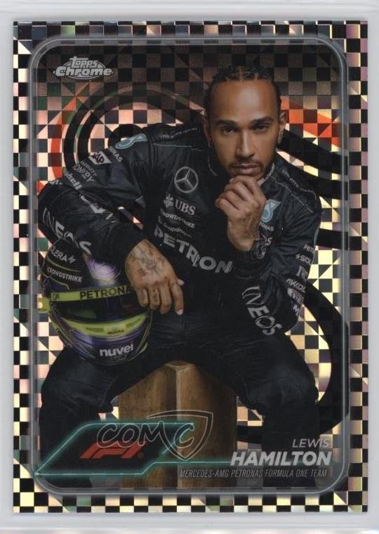 2024 Chrome Formula 1 F1 Drivers Checker Flag Refractor Lewis Hamilton #6 0z8s