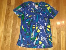 Ladies Koi Kathy Peterson Violet Blue Green Abstract Geometric Scrubs Top Size S