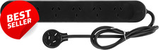 6 Outlet Powerboard Surge Protected Extension Lead Black Slim Side Entry 0.9m