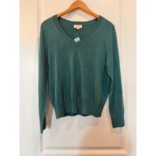Loft Outlet Petite Large Teal Green V-Neck Long Sleeve Knit Sweater NWT 37570842