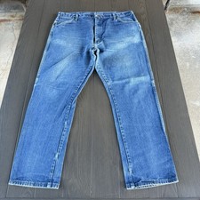 Wrangler Cowboy Bootcut Jeans Mens 42x32 Faded Wash Blue Distressed Denim 13MWZ