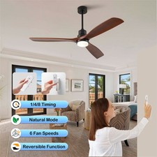 60 Modern Solid Wood Ceiling Fan with Light R...