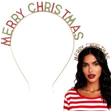 Merry Christmas Headband Colorful Metal Shiny Rhinestone Winter Accessories