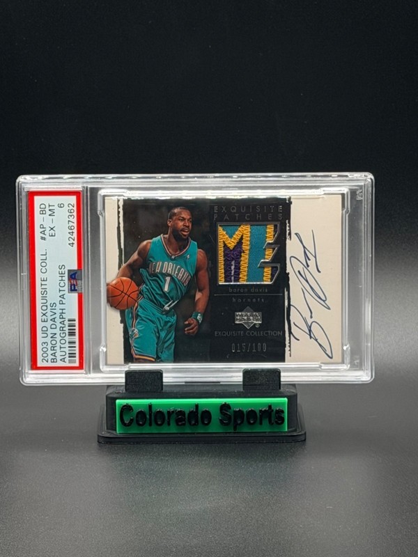 BARON DAVIS 2003-04 UD Exquisite Game-Worn Patch Autograph 015/100 PSA 6 EX-MT
