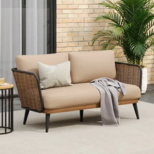 Outdoor PE Rattan Chair Patio Loveseat 2 Seater Sofa with Cushions & Pillows