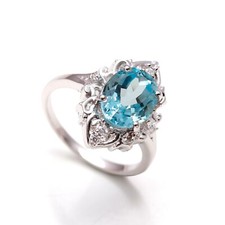 Sky Blue Topaz Oval Shape Wedding Ring 925 Sterling Silver Jewelry Birthday Gift
