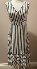Principles Dress Size 10 White & Black Stripes Sleeveless Midi Wrap BNWT