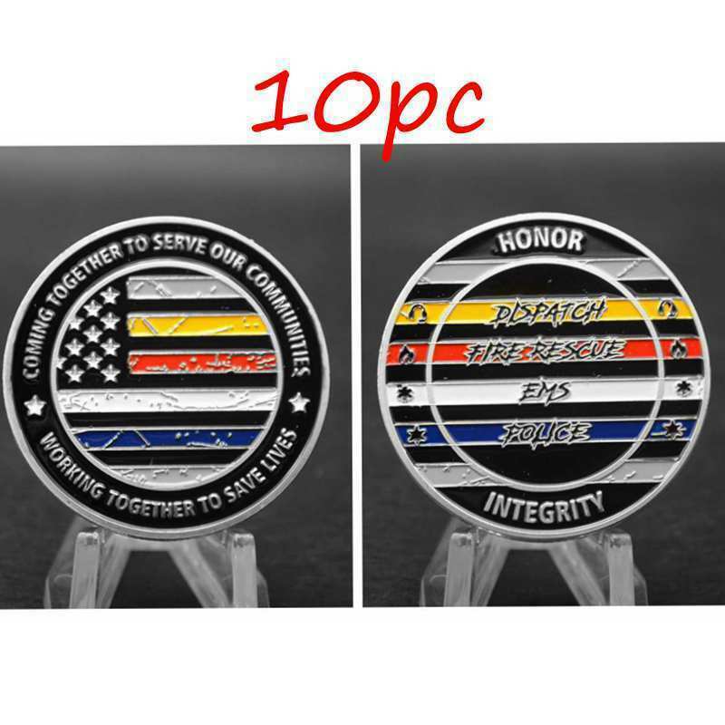 10pc Dispatch Fire Rescue Ems Police Honor Challenge Coin Silver Plate