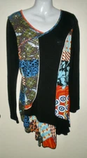 #219 Adore M Tunic Top Multicolor Everything Print Patchwork Black Red Blue