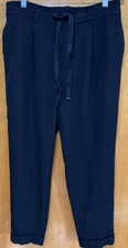 Vince Womens Stretch Tie Waist Pull On Trouser Pants Viscose Cuffed Black Sz M