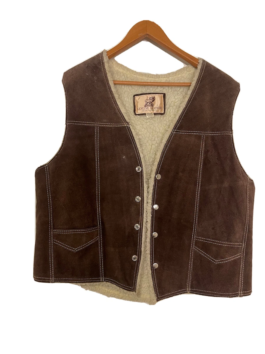 Vintage Brown Suede Genuine Leather Lined Made In Mexico Vest Men Western Size L