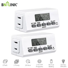 BN-LINK 2 Pack Mini Indoor Easy Set Daily 24-Hour Digital Outlet Timer 2 Prong