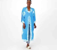 LOGO by Lori Goldstein Beach to Street Tie Dye Duster-Ibiza Blue-Large A601187