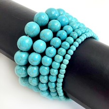 Gemstone Web Blue Magnesite Turquoise Stretch Bracelet Round Bead 4 6 8mm 10 12
