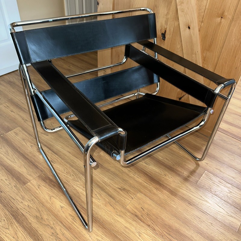 Wassily Chair MCM 1960’s Stendig Italy Made Black Leather Chrome ~ Marcel Breuer