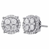 10K WeißGold Diamant Kreis Stecker Haufen 9.60Mm 4 Zacken Ohrringe 1 Karat