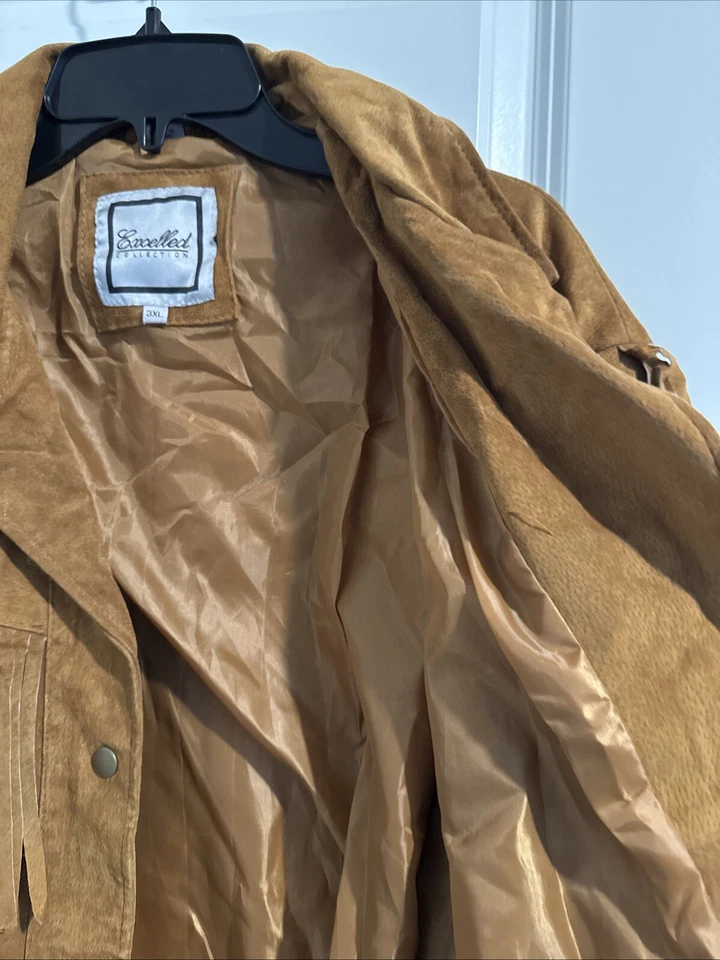 Abrigo occidental vintage de cuero excelente para mujer con flecos talla 3XL marrón Foto 4 de 4