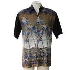 Vintage 90's PIERRE CARDIN Button-Up Casual Shirt Men's Small Black Palm Trees