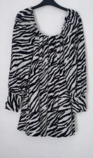 ZARA BLACK WHITE ANIMAL ZEBRA PRINT SHORT PUFF SLEEVES POPLIN DRESS SIZE S BNWT