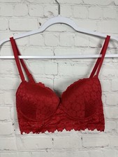 LAURA ASHLEY WOMENS red LACE BRA PADDED ADJ. STRAP Sz 34C GUC