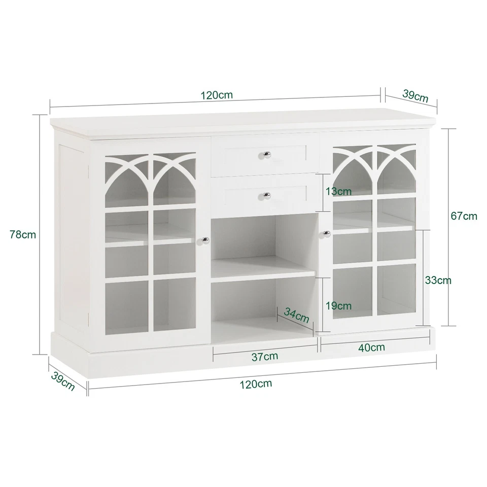 SoBuy Sideboard mit 2 Glastüren und 2 Schubladen Küchenschrank Buffet FSB79-W - Bild 4 von 4