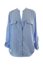 Ny Collection New Blue Roll-Tab-Sleeve Faux-Pocket Utility Blouse S $40