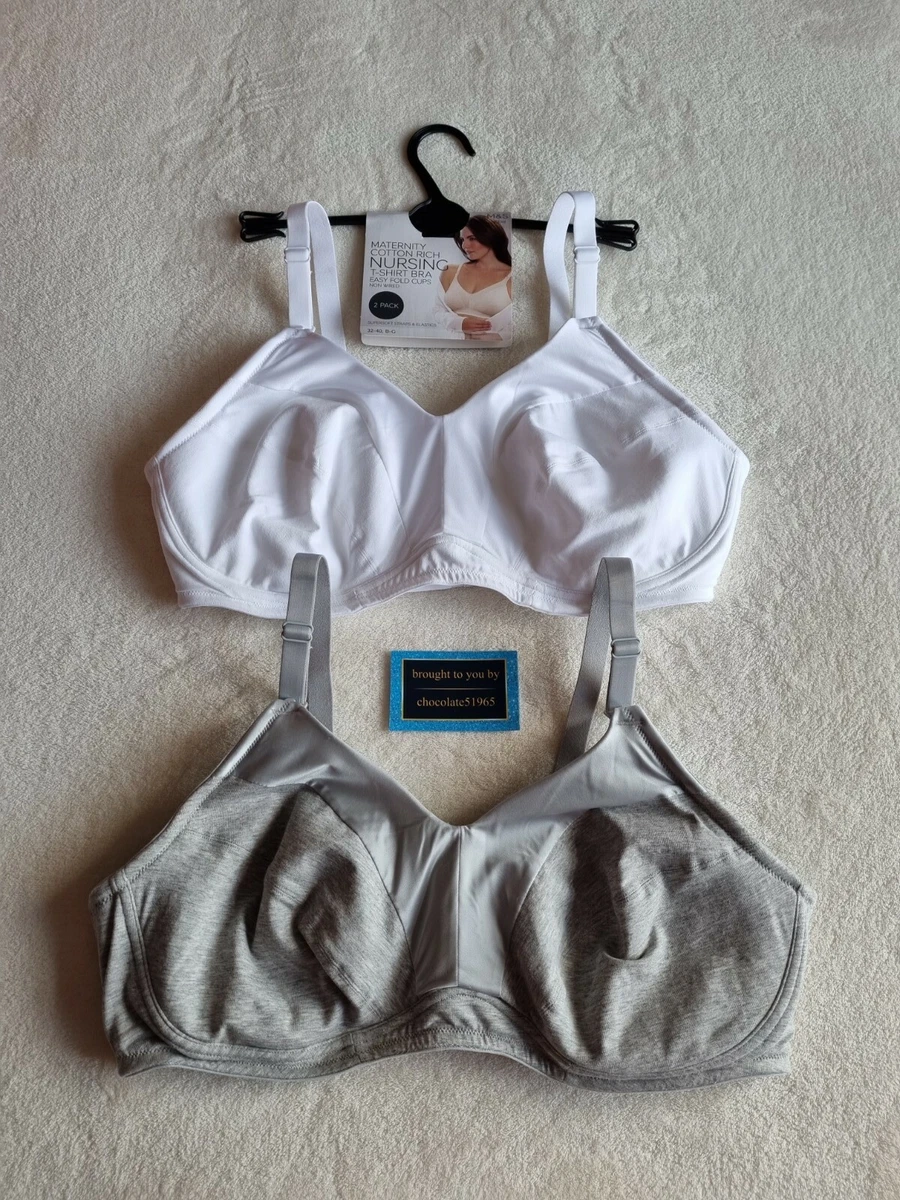 NEW M&S 2 PACK NURSING - COTTON RICH WITH EASY FOLD CUPS, T-SHIRT BRA SIZE  38D