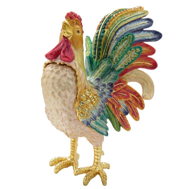 Crystal Rooster Collectible Handcraft Antique Figurine Trinket Gift Box