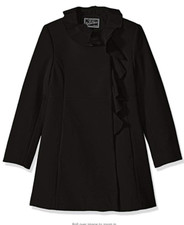 Rothschild Girl's Big Faux Wool Coat With Ruffle Trim Black