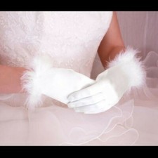 Gloves short Satin Trim fur (Red,White,Black) Marriage Opera